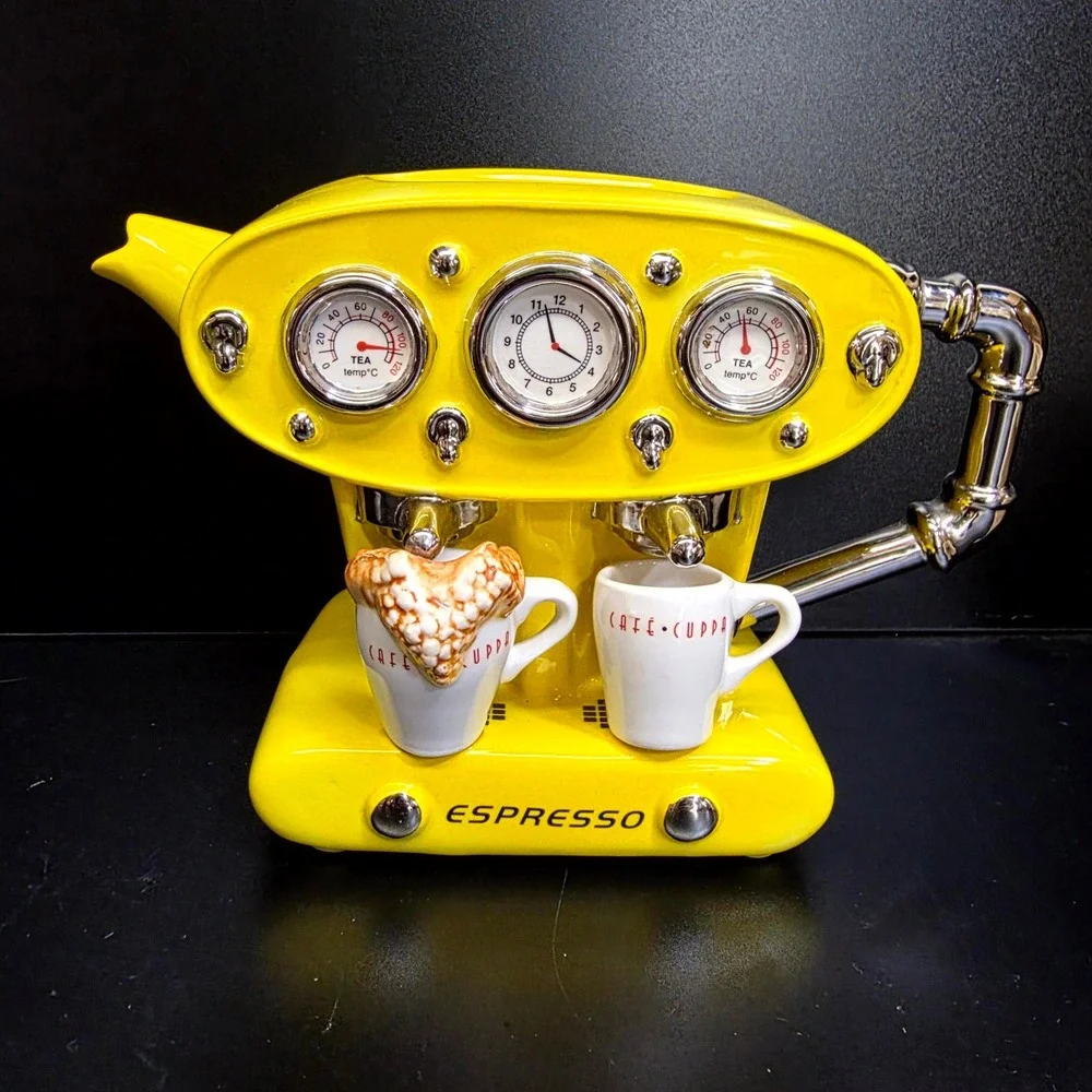 The Teapottery Espresso Machine Teapot Large Yellow Limited Edition 16/500